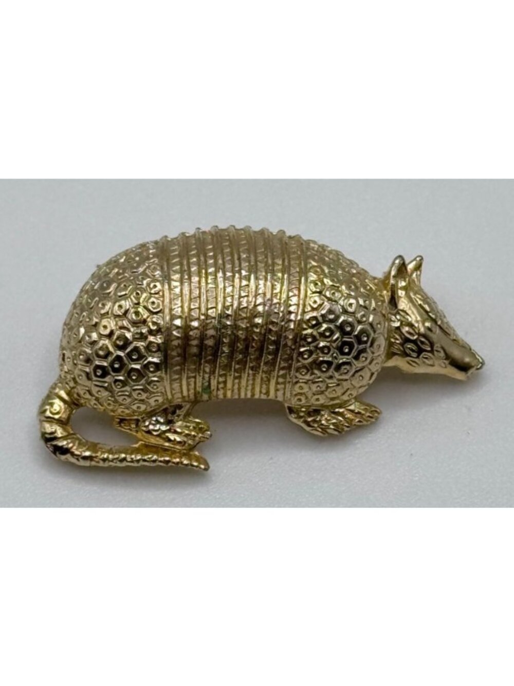Signed JJ Armadillo Pin Textured Gold Tone Textured Shell Animal Brooch Vintage